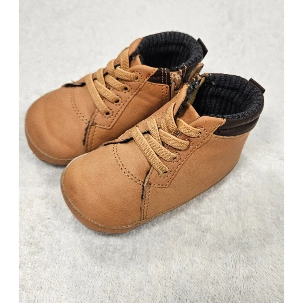 UGG Baby Brown Faux Leather Lace-Up Booties Side Zip Shoes 6-12 Months